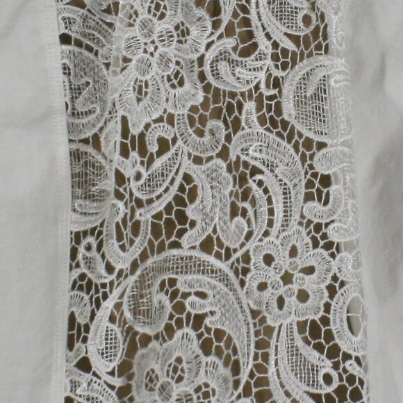 HAND CRAFTED Jacket Denim Upcycled Lace Pearl Trim Floral White Plus Size 16 - Picture 6 of 14